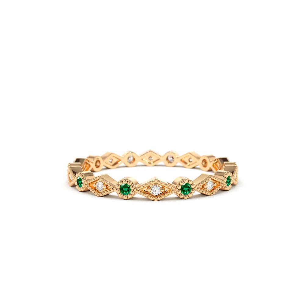 14K Gold Emerald Art Deco Wedding Band - view 2