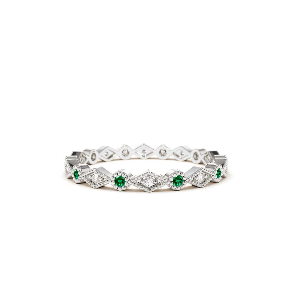 14K Gold Emerald Art Deco Wedding Band - view 3
