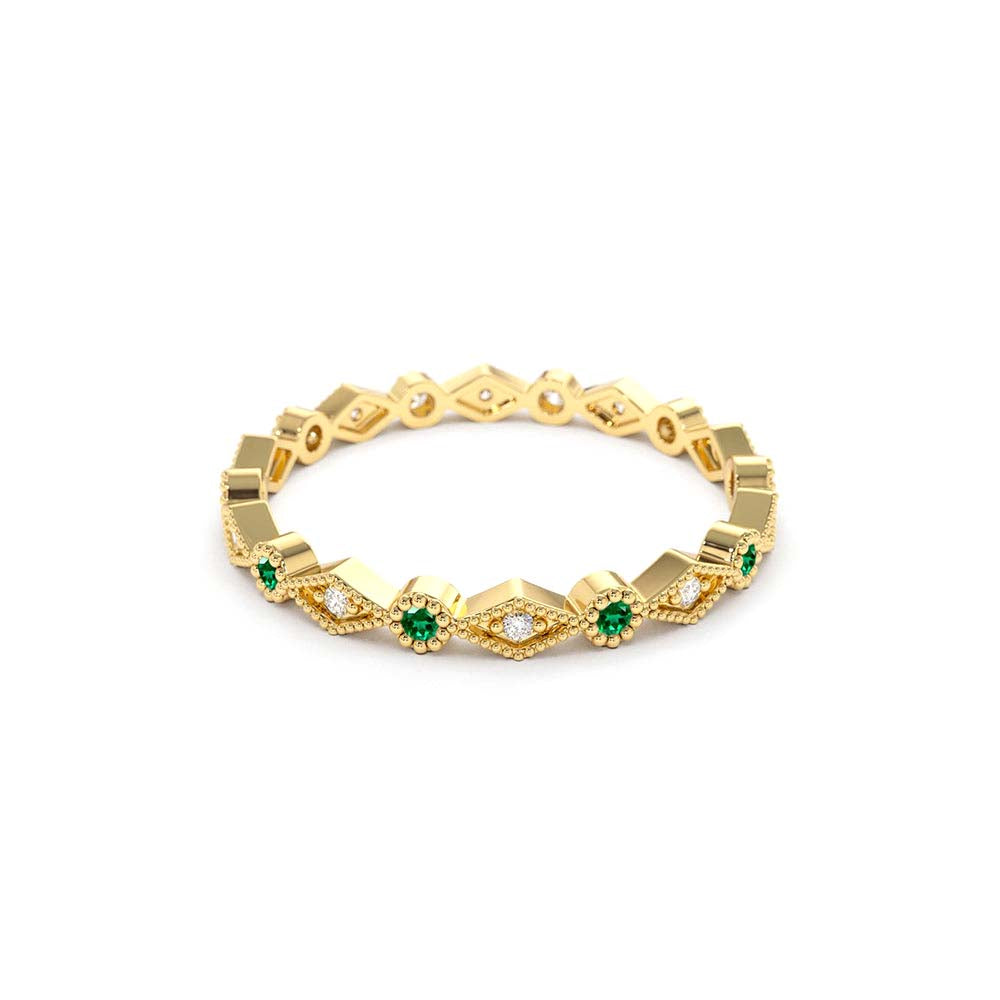 14K Gold Emerald Art Deco Wedding Band - view 4