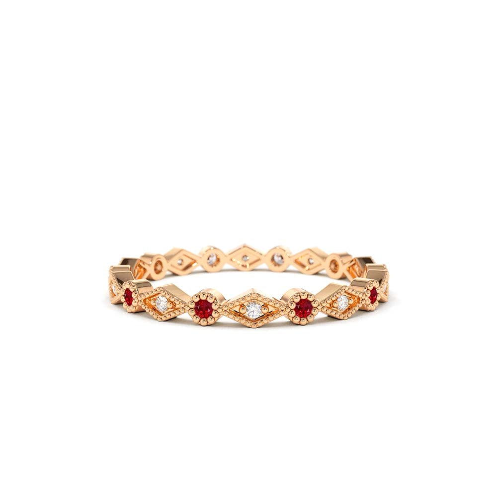 14K Ruby Art Deco Wedding Band - view 2