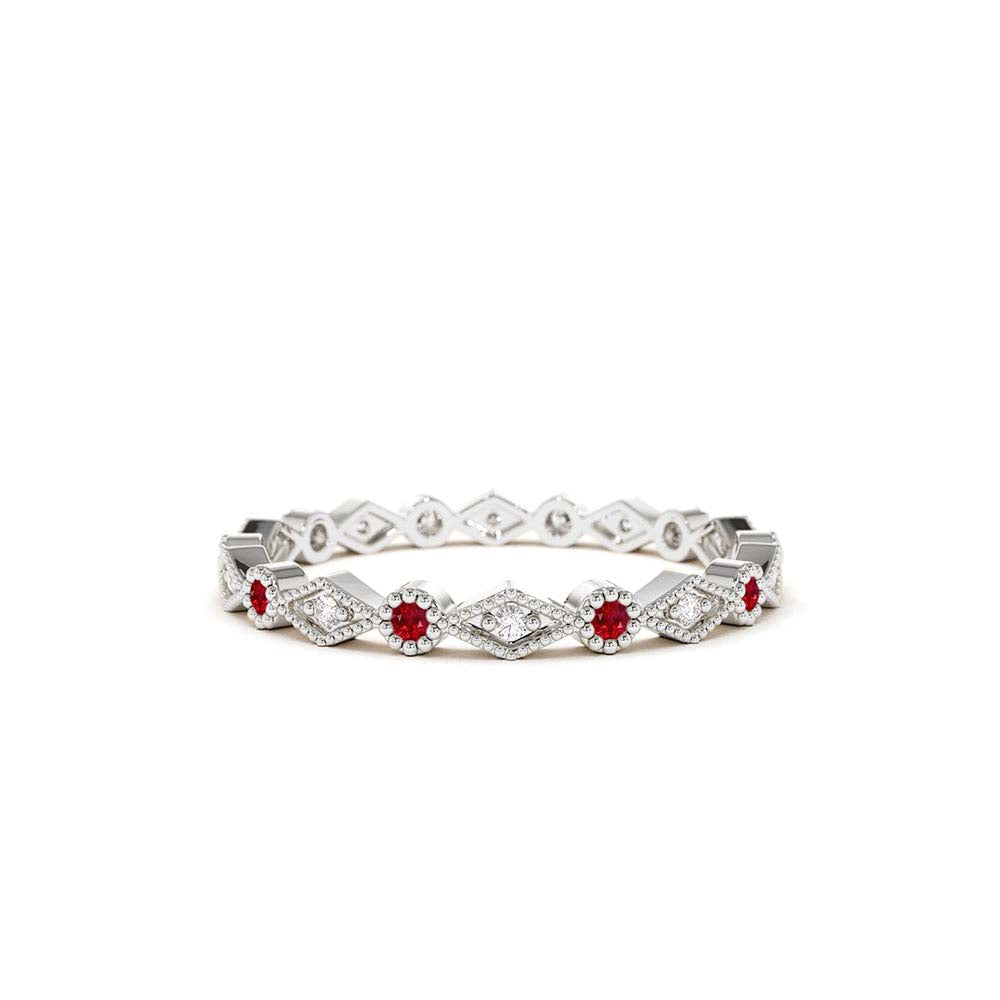 14K Ruby Art Deco Wedding Band - view 3