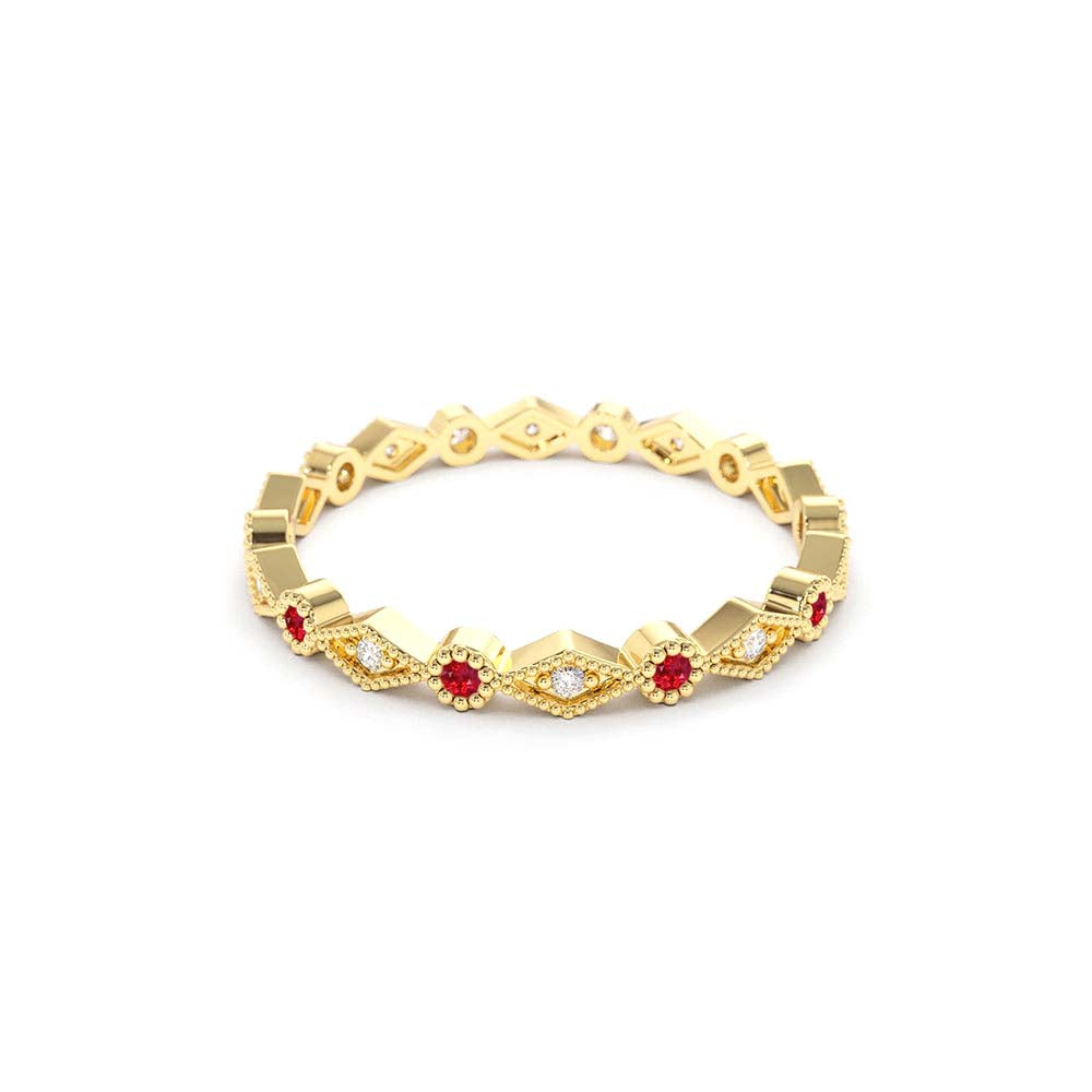 14K Ruby Art Deco Wedding Band - view 4