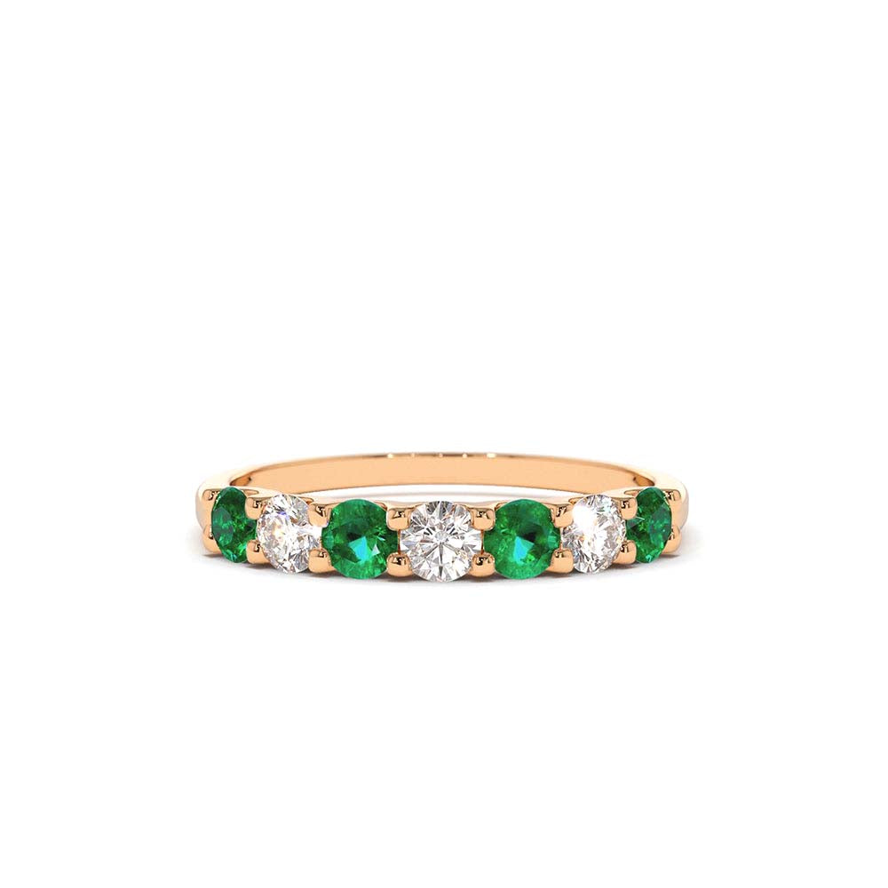 14K Gold Alternating Emerald and Diamond Wedding Band - view 2