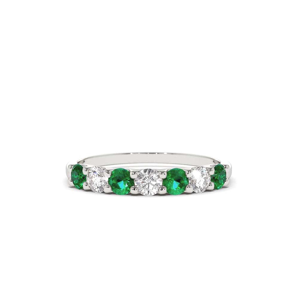 14K Gold Alternating Emerald and Diamond Wedding Band - view 3
