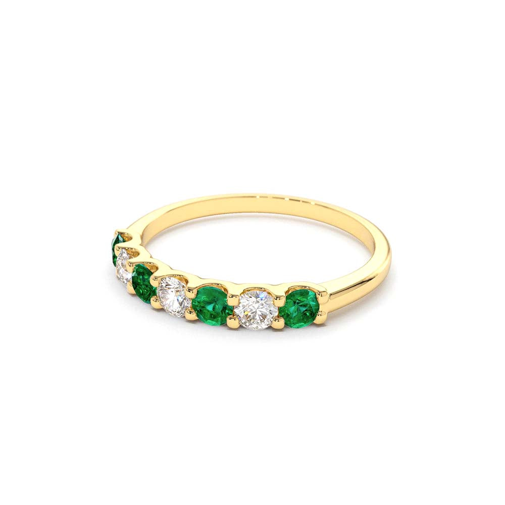 14K Gold Alternating Emerald and Diamond Wedding Band - view 4