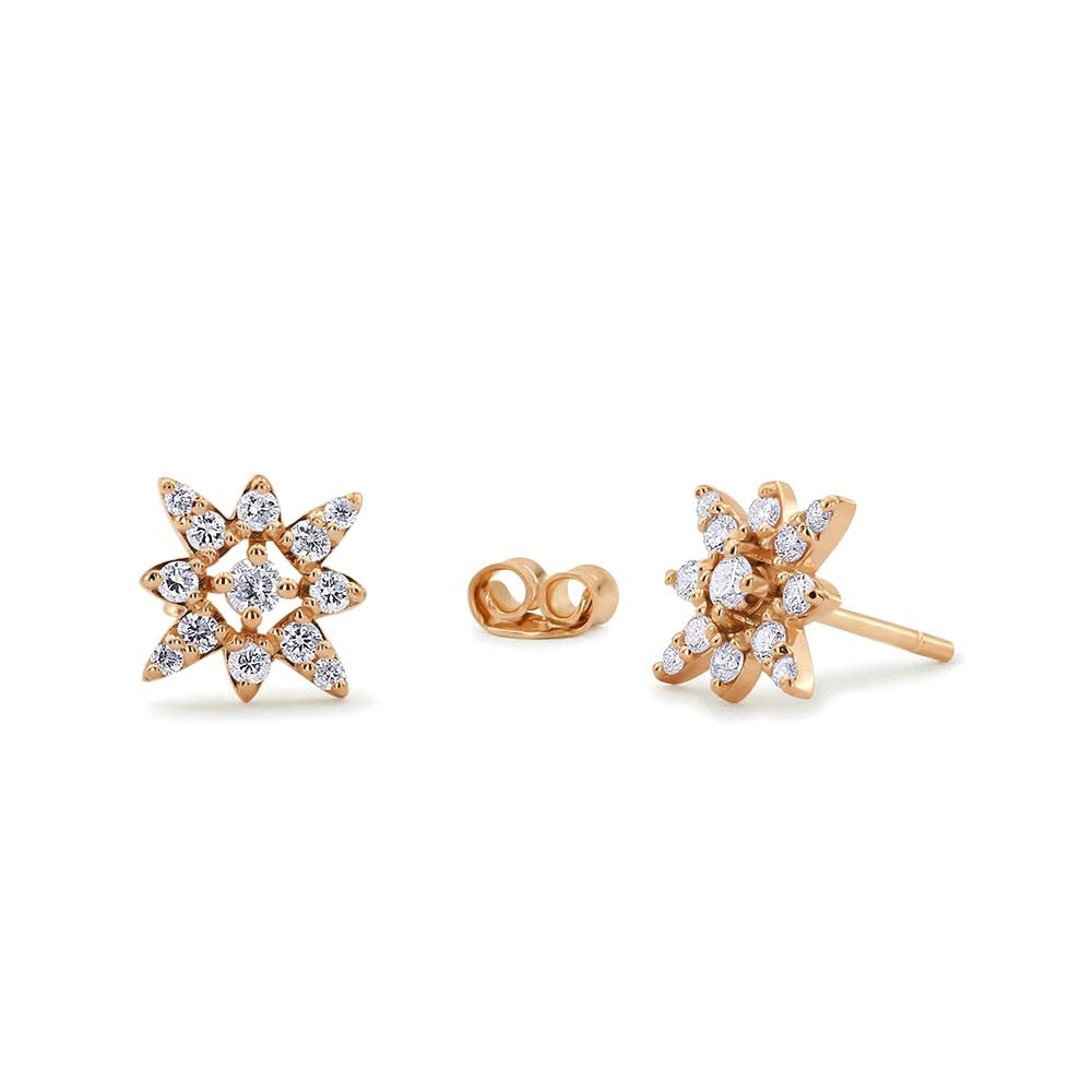 14K Gold Compass Star Diamond Earrings - view 2