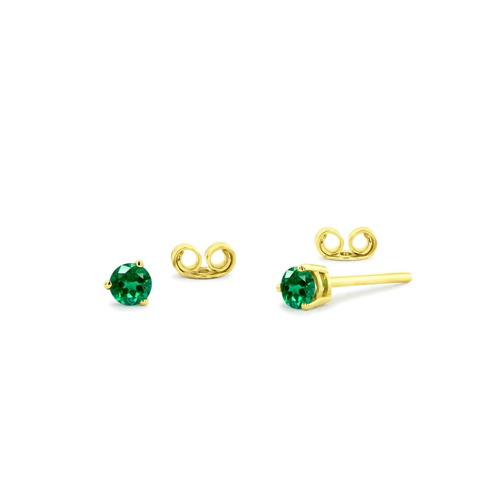 14K Gold Round Cut Emerald Stud Earrings by Orlina Fine