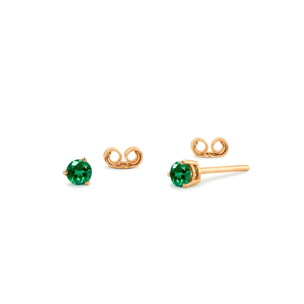 14K Gold Round Cut Emerald Stud Earrings - view 2