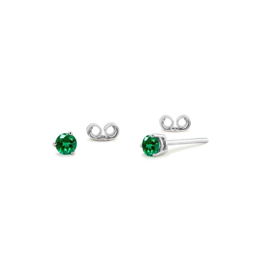 14K Gold Round Cut Emerald Stud Earrings - view 3