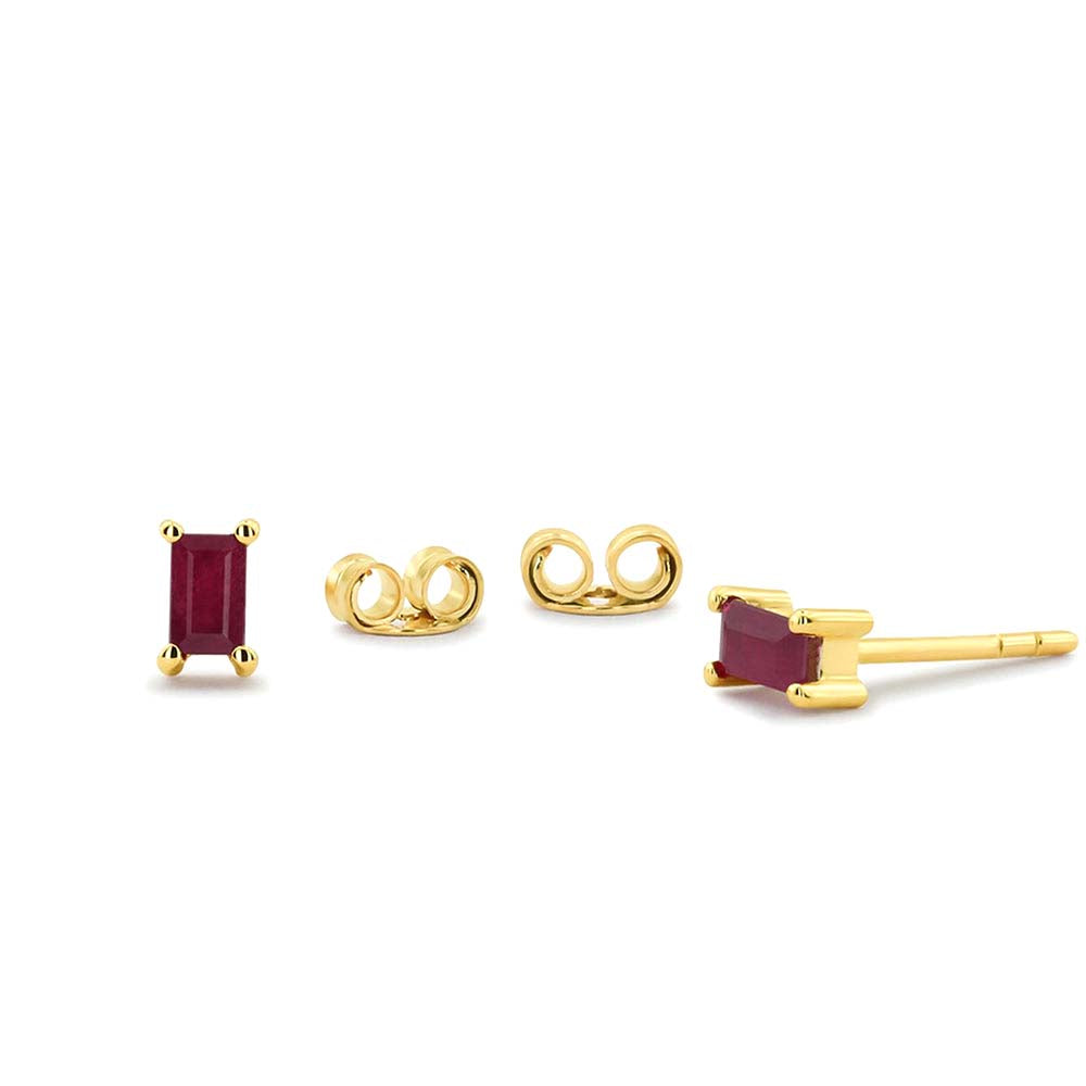 14K Gold Baguette Ruby Earrings by Orlina Fine
