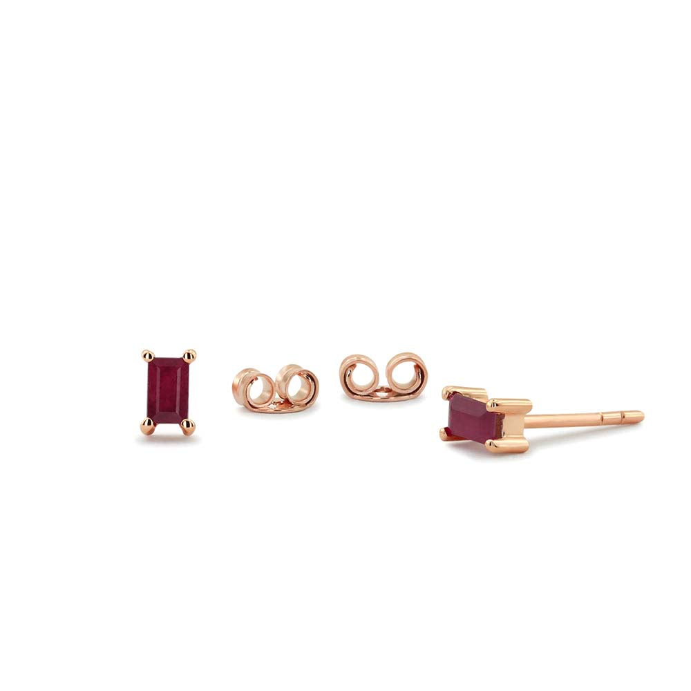14K Gold Baguette Ruby Earrings - view 2