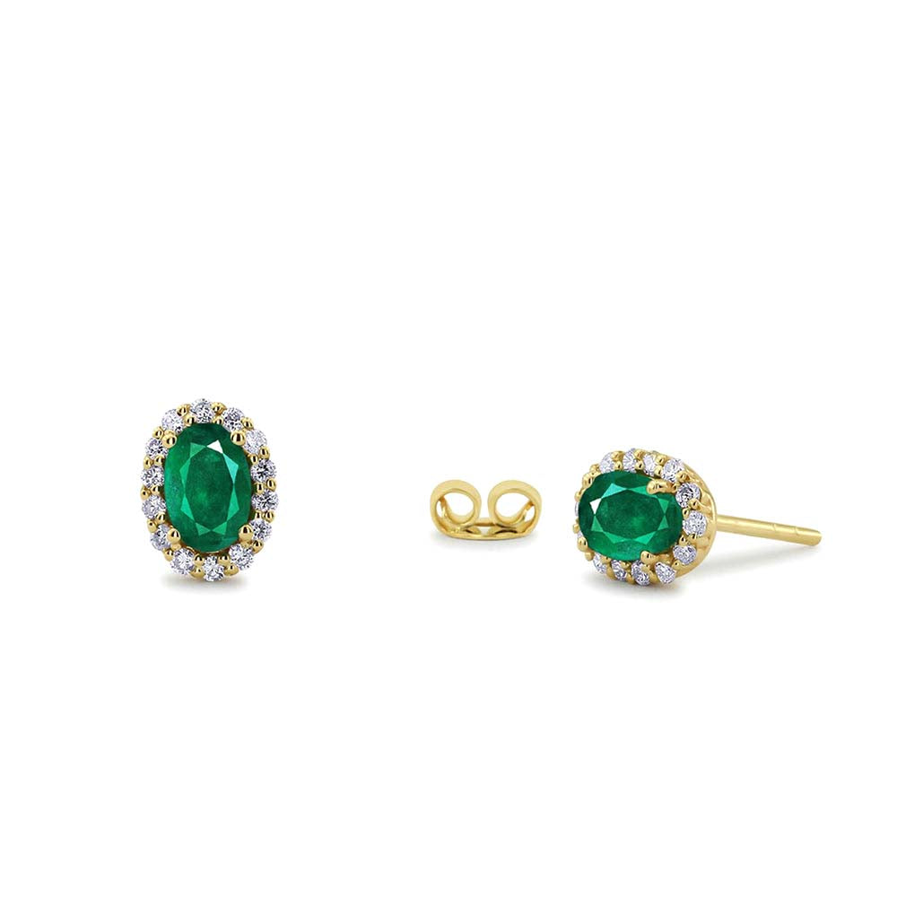 14K Gold Oval Cut Emerald Diamond Earrings by Orlina Fine