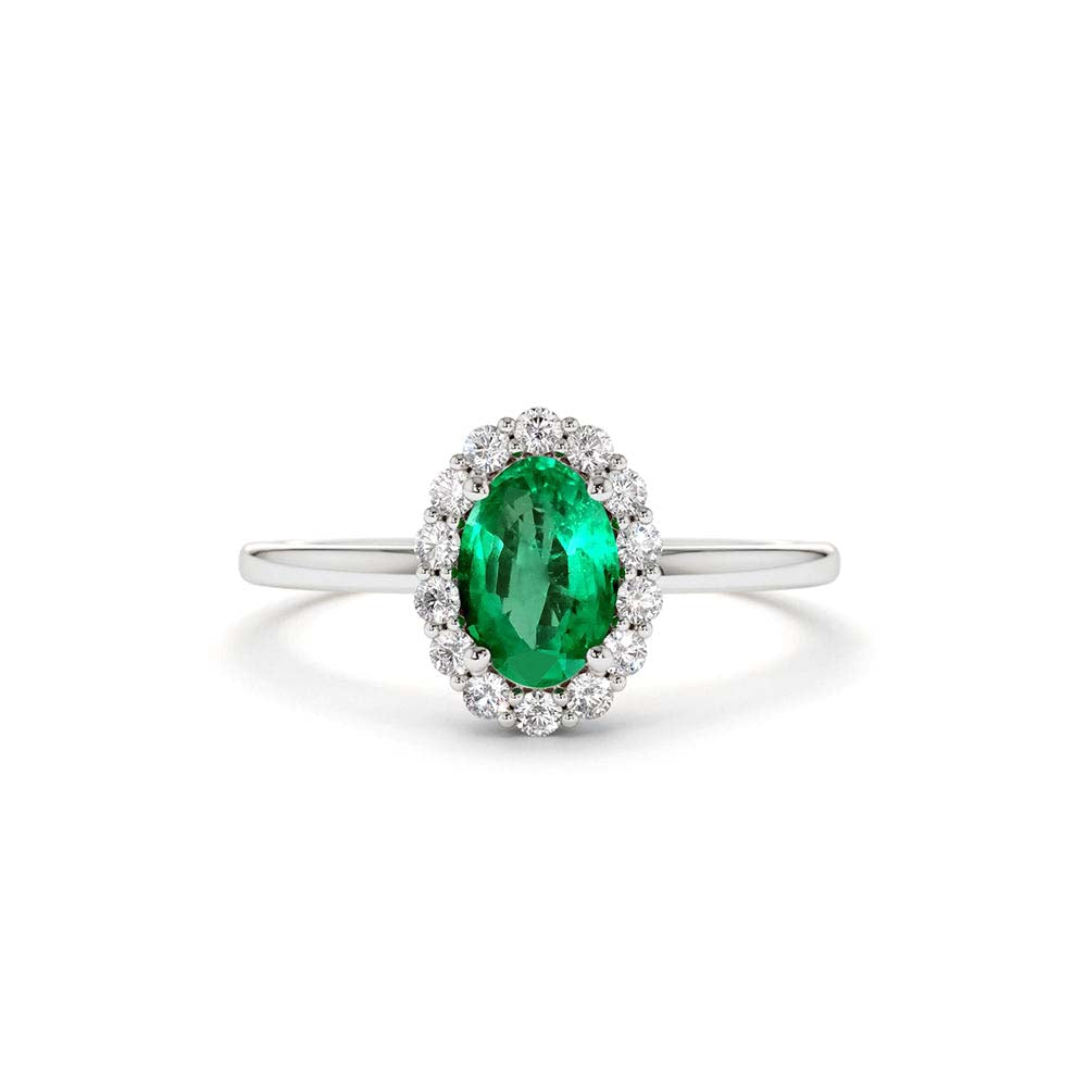 14K Gold Oval Cut Emerald Halo Diamond Ring - view 3