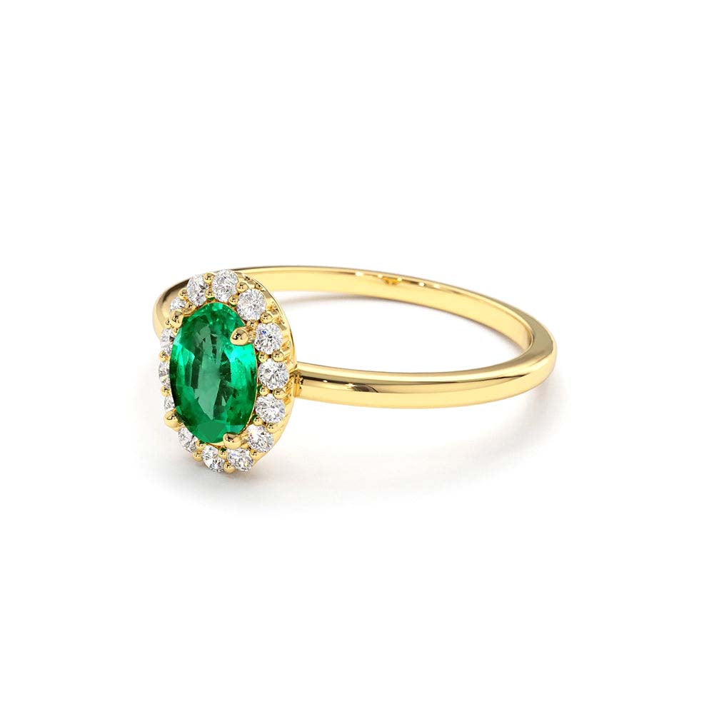 14K Gold Oval Cut Emerald Halo Diamond Ring - view 4