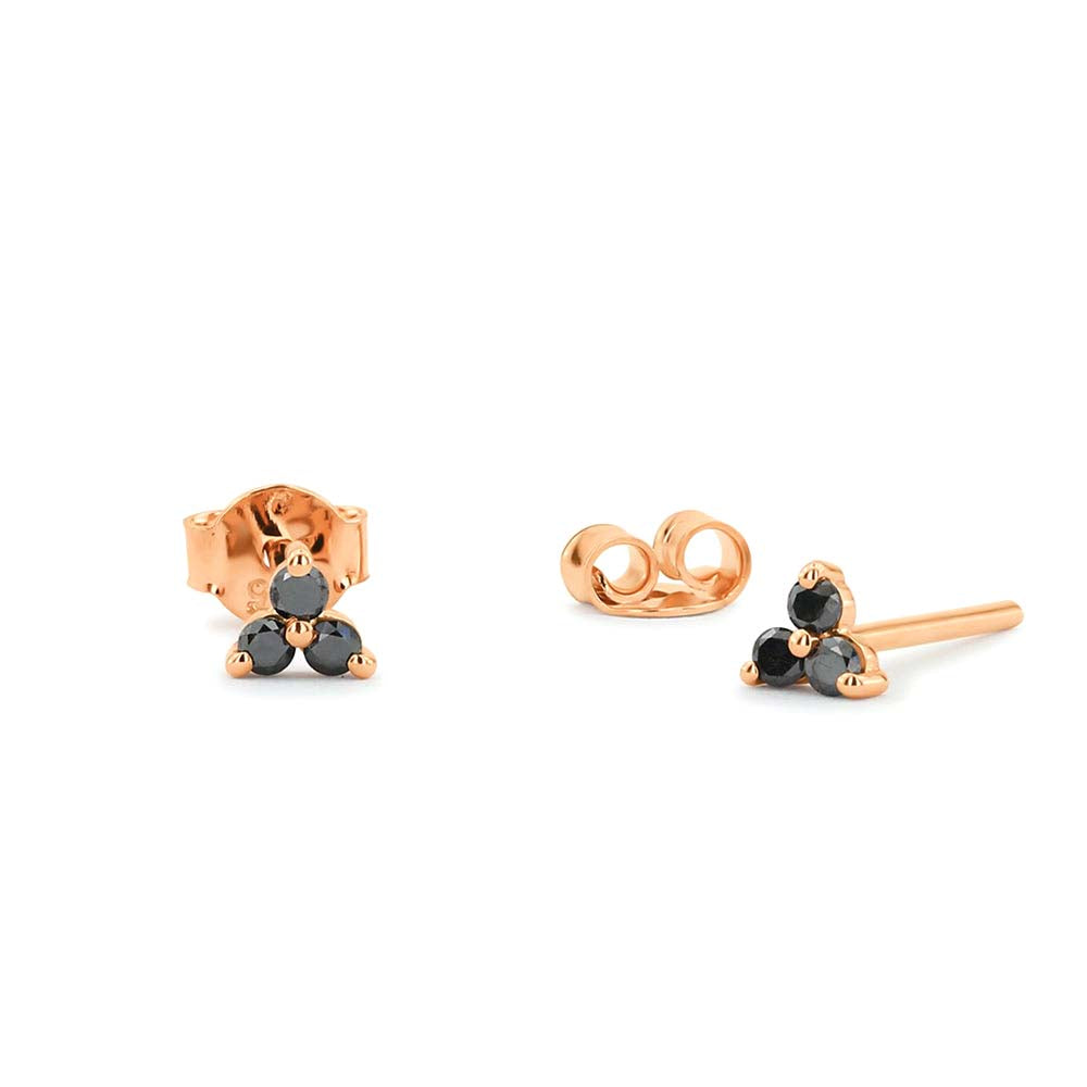 14K Gold Tiny Black Diamond Trio Stud Earrings - view 2