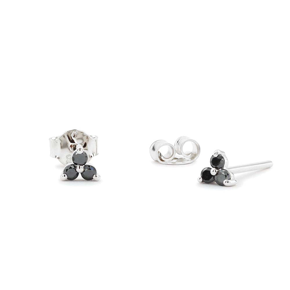 14K Gold Tiny Black Diamond Trio Stud Earrings - view 3