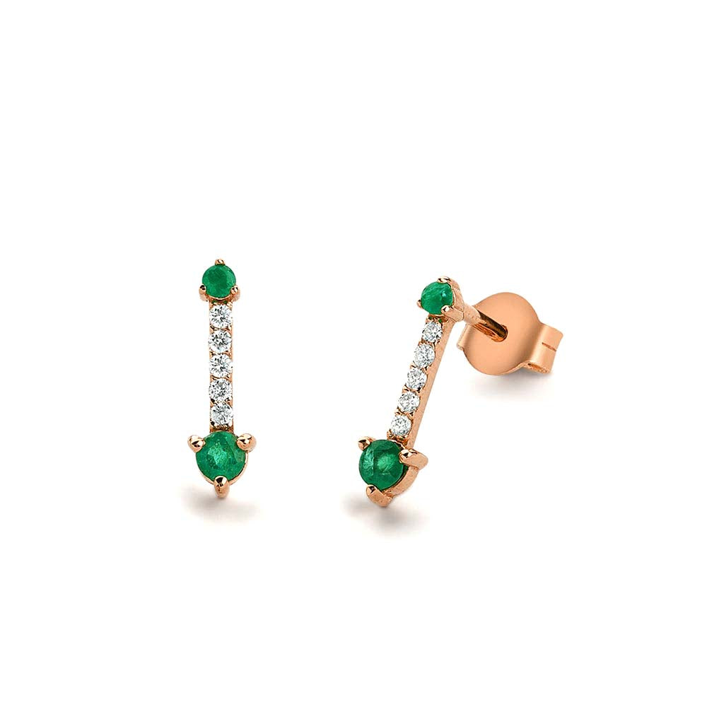 14K Gold Round Emerald and Diamond Earrings - view 2