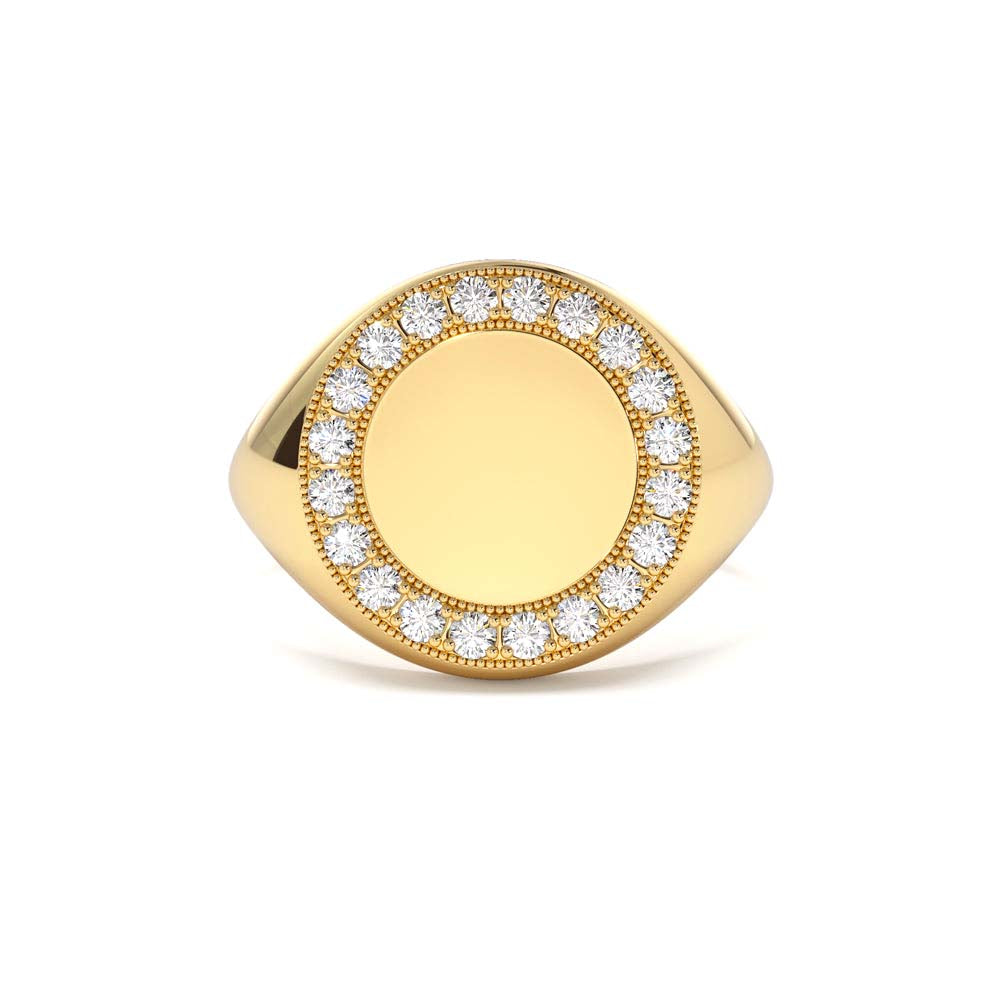 14K Gold Diamond Round Signet Ring by Orlina Fine