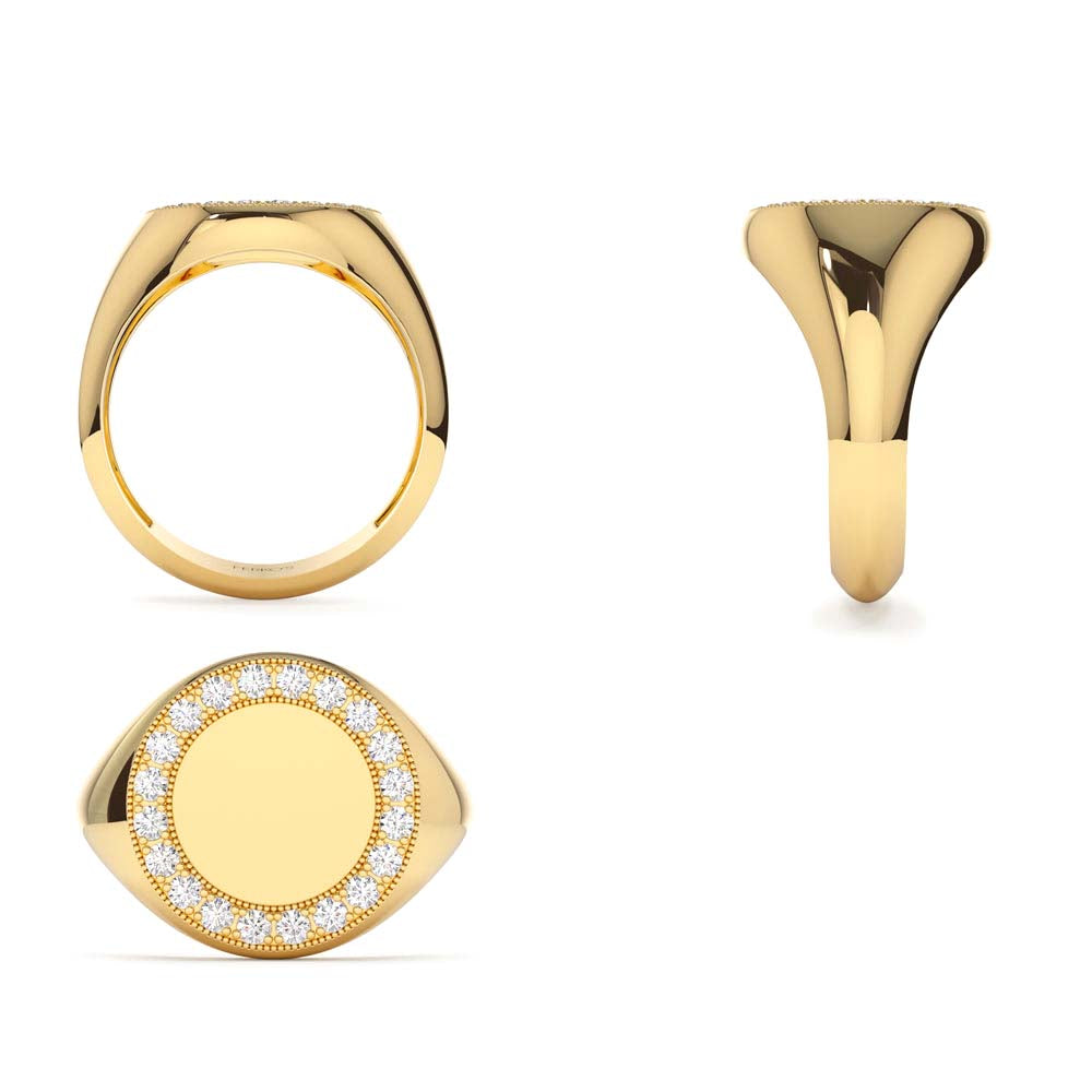 14K Gold Diamond Round Signet Ring - view 3