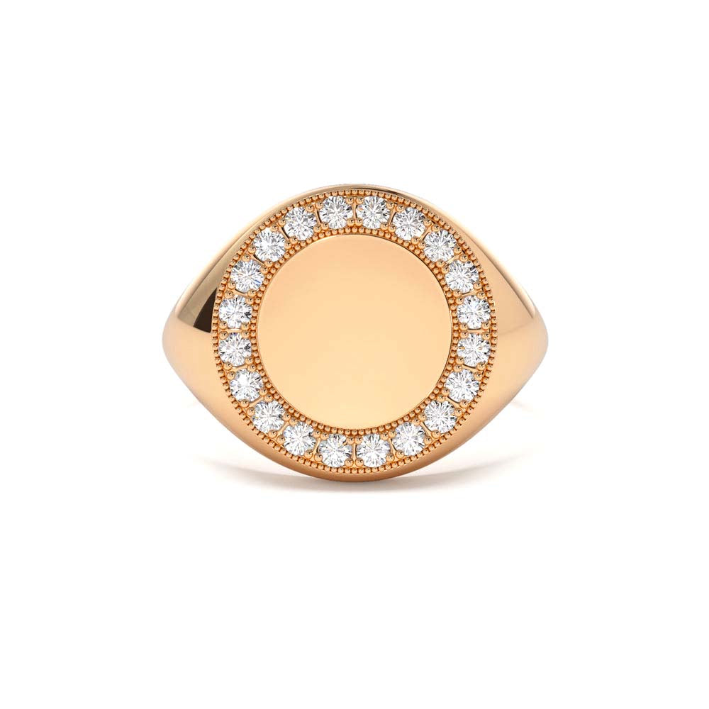 14K Gold Diamond Round Signet Ring - view 4