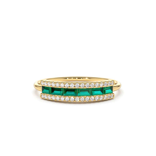 14K Baguette Emerald and Diamonds Ring by Orlina Fine