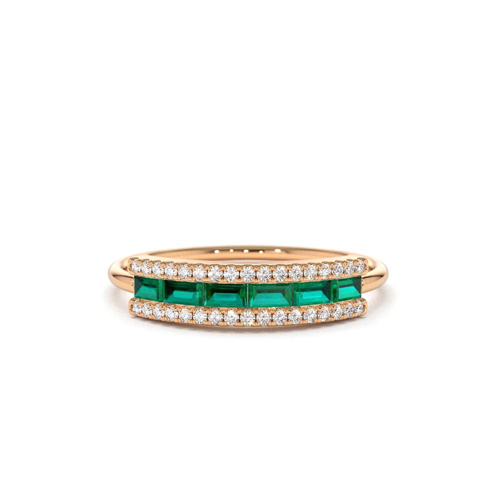 14K Baguette Emerald and Diamonds Ring - view 2