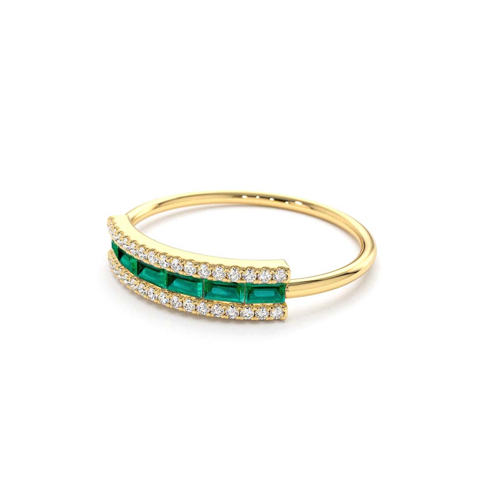 14K Baguette Emerald and Diamonds Ring - view 4