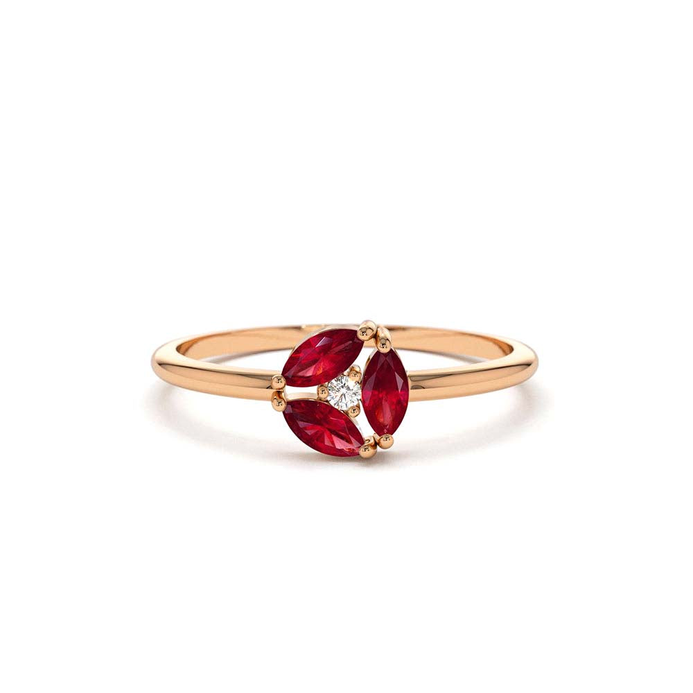 14K Ruby Cluster Diamond Ring - view 2