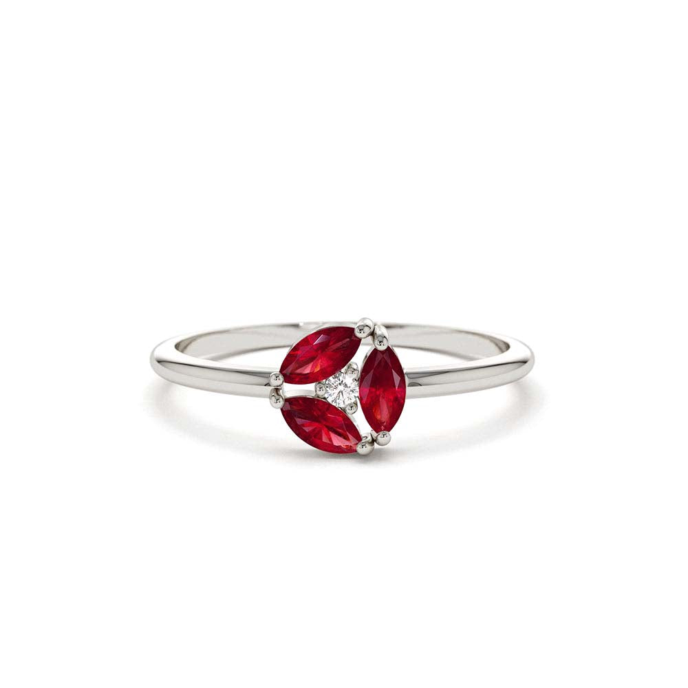 14K Ruby Cluster Diamond Ring - view 3