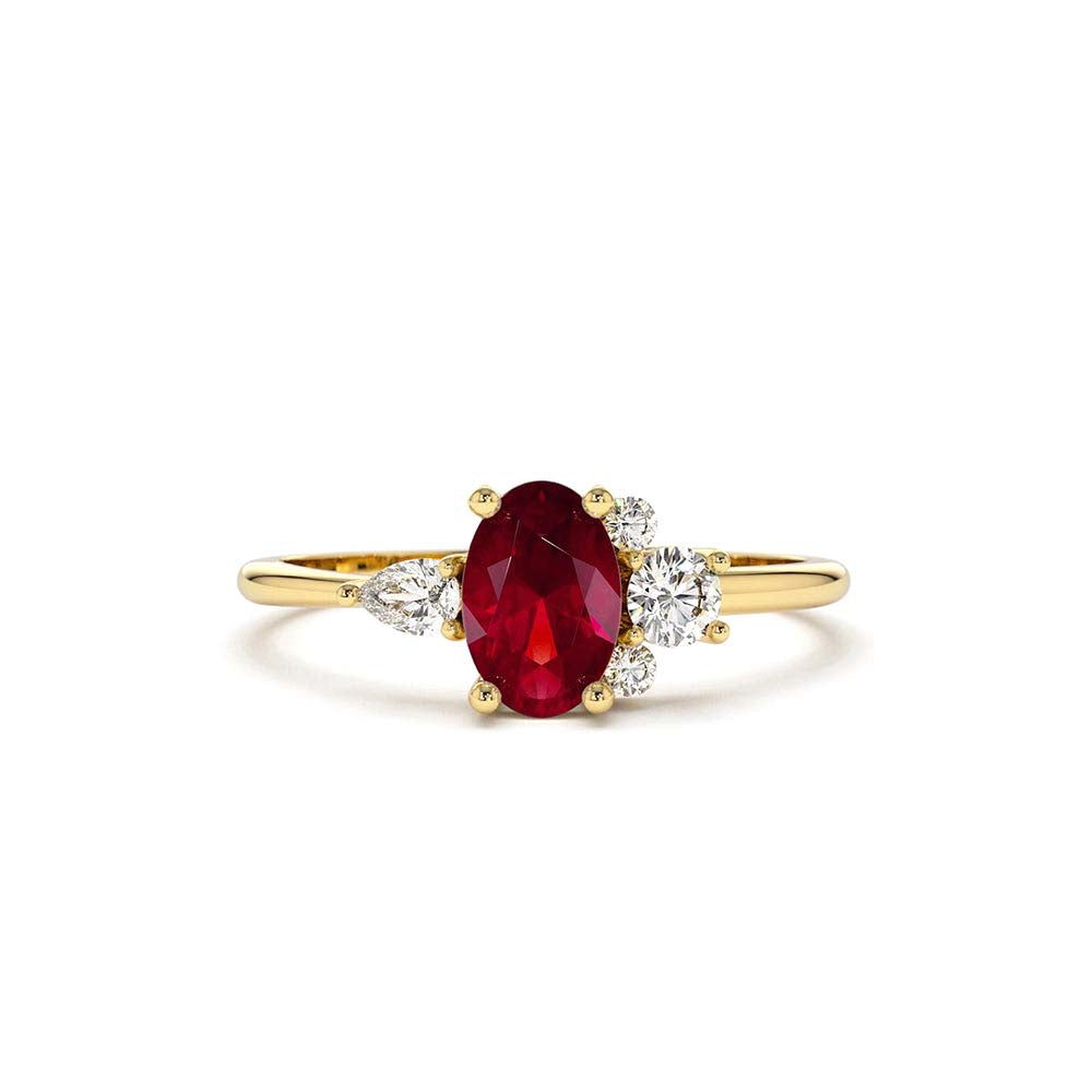 14K Diamond and Oval Ruby Ring by Orlina Fine
