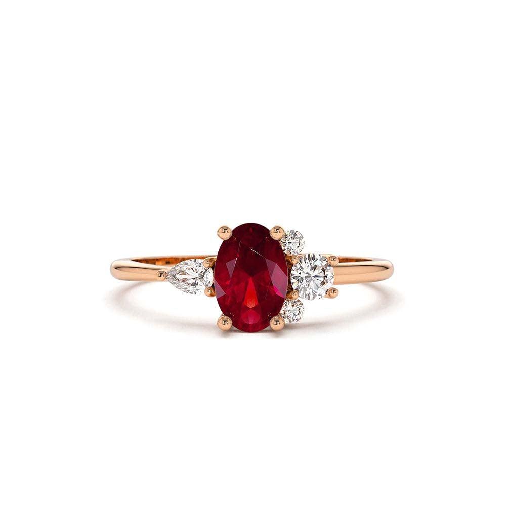14K Diamond and Oval Ruby Ring - view 2