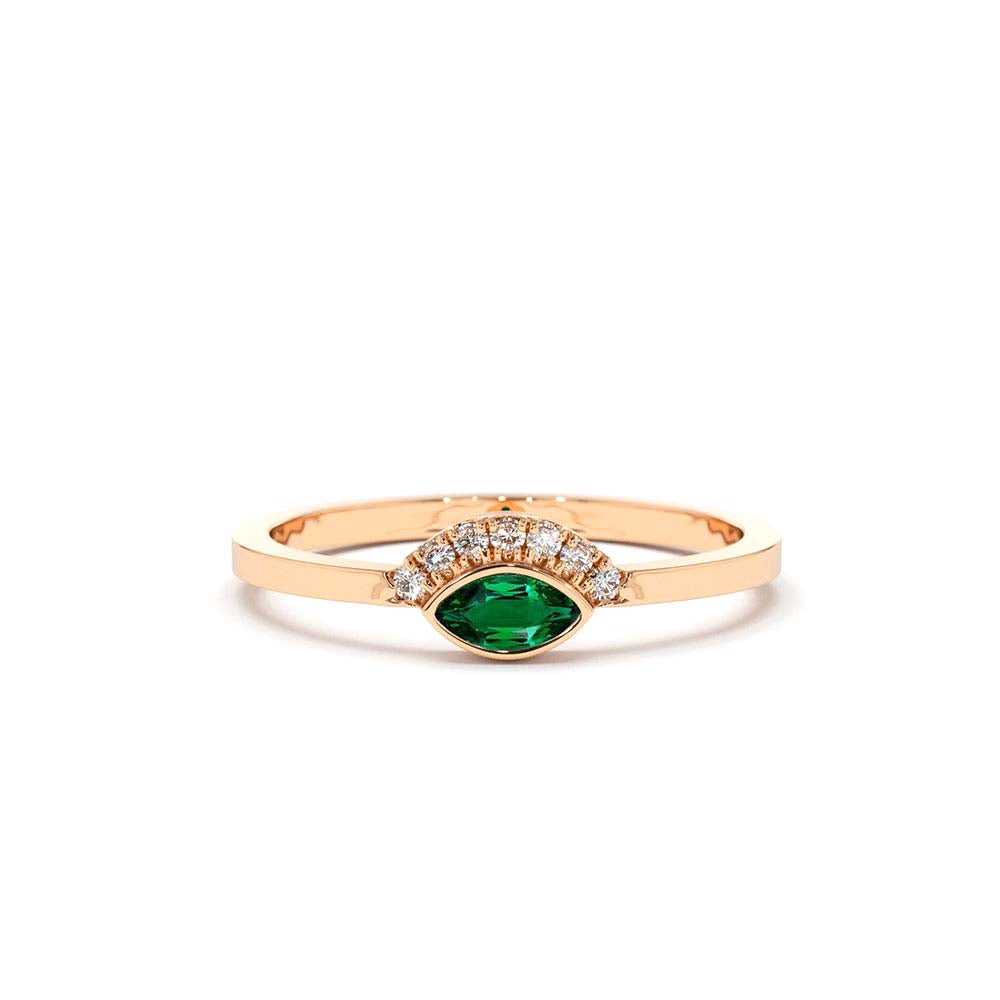 14K Marquise Emerald Eye Diamond Ring - view 2
