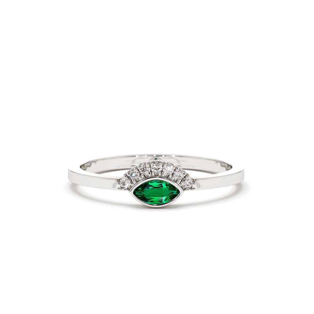 14K Marquise Emerald Eye Diamond Ring - view 3