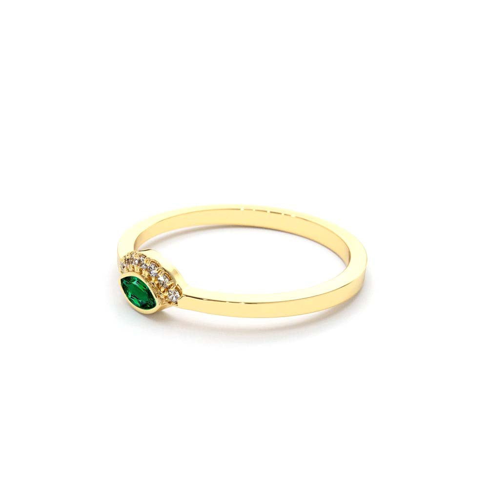 14K Marquise Emerald Eye Diamond Ring - view 4