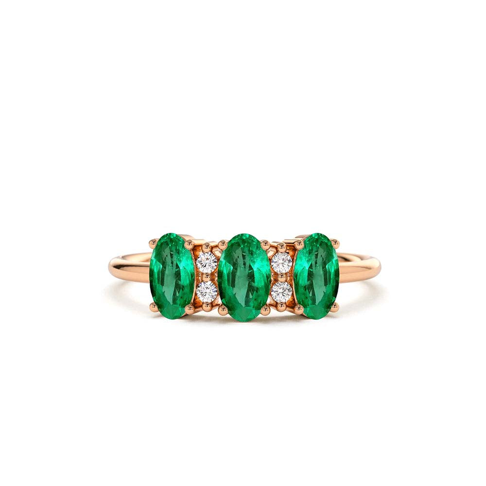 14K Triple Oval Emerald Diamond Ring - view 2