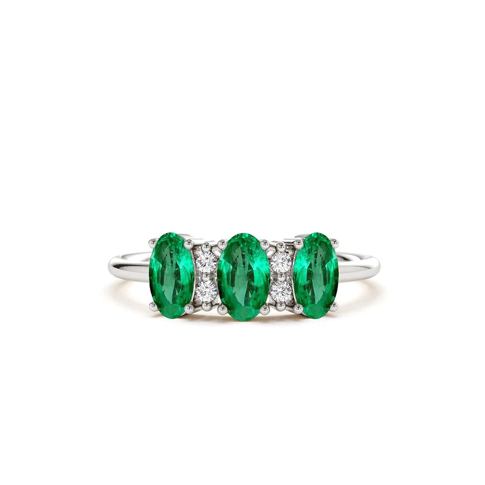 14K Triple Oval Emerald Diamond Ring - view 3