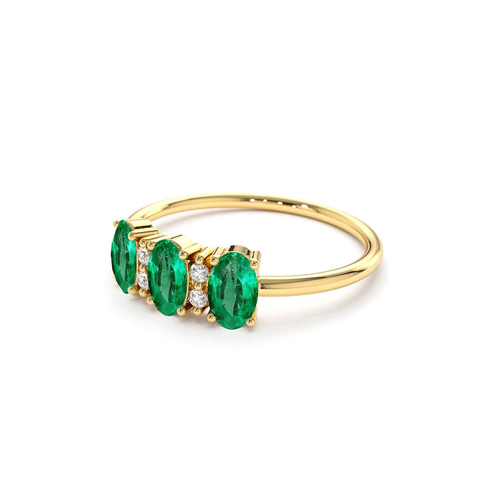 14K Triple Oval Emerald Diamond Ring - view 4
