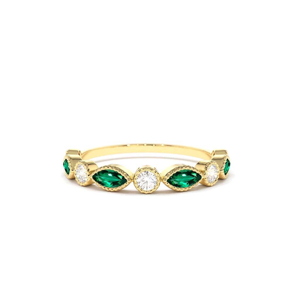 14K Marquise Emerald and Diamond Wedding Band by Orlina Fine