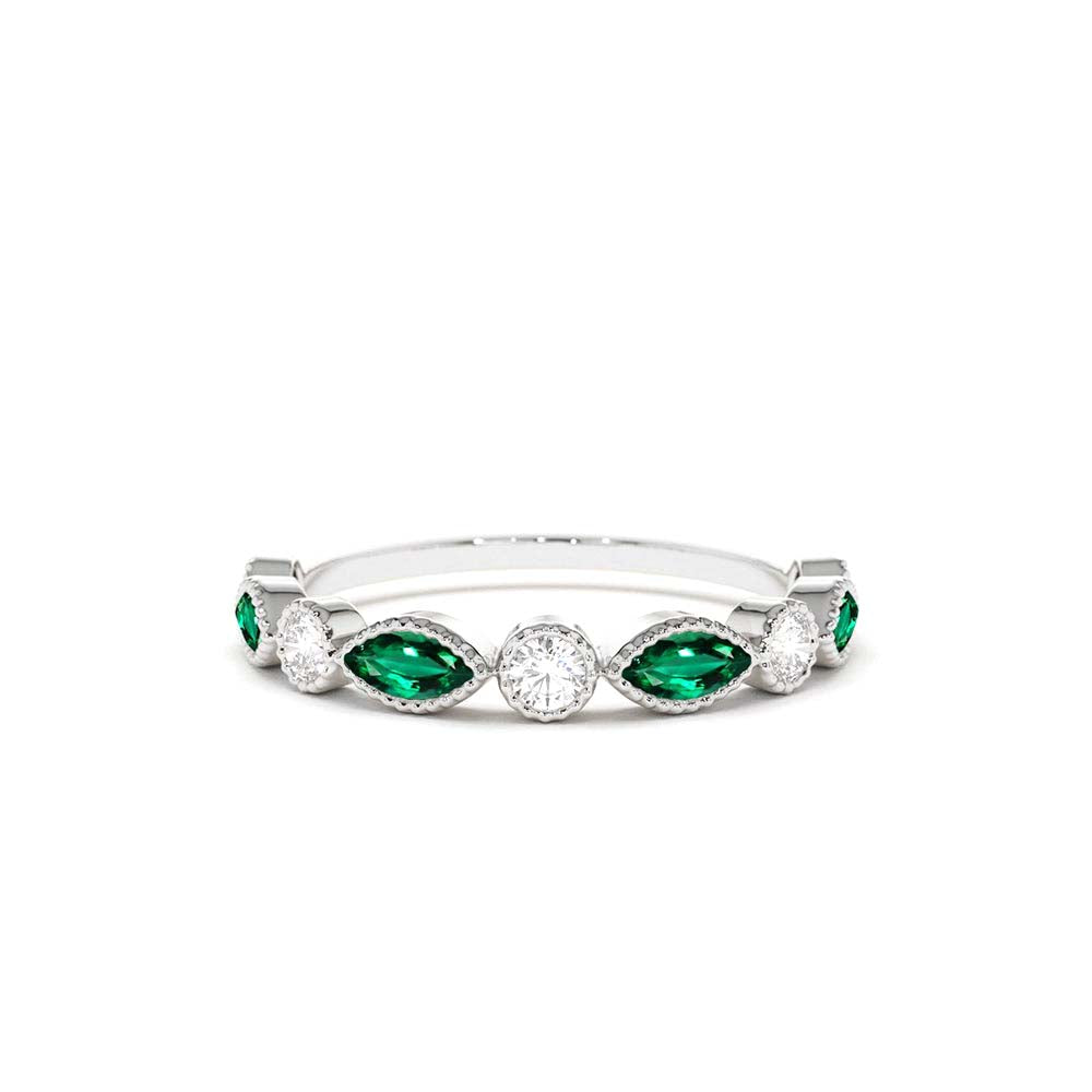 14K Marquise Emerald and Diamond Wedding Band - view 3