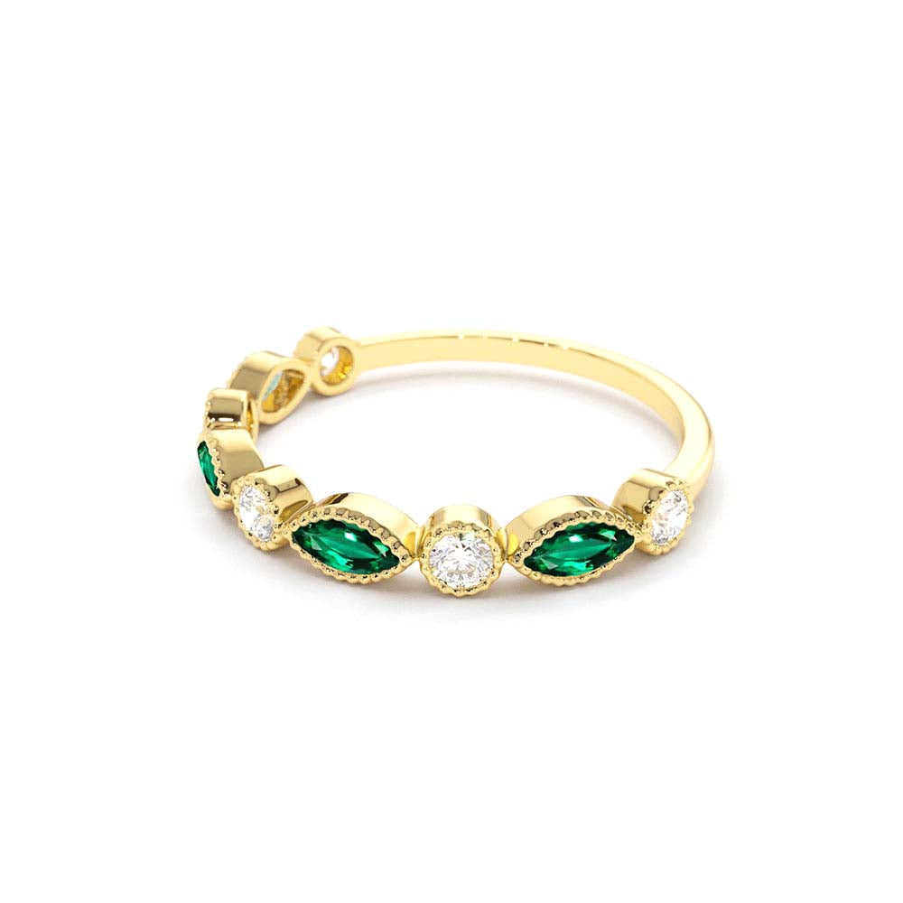 14K Marquise Emerald and Diamond Wedding Band - view 4
