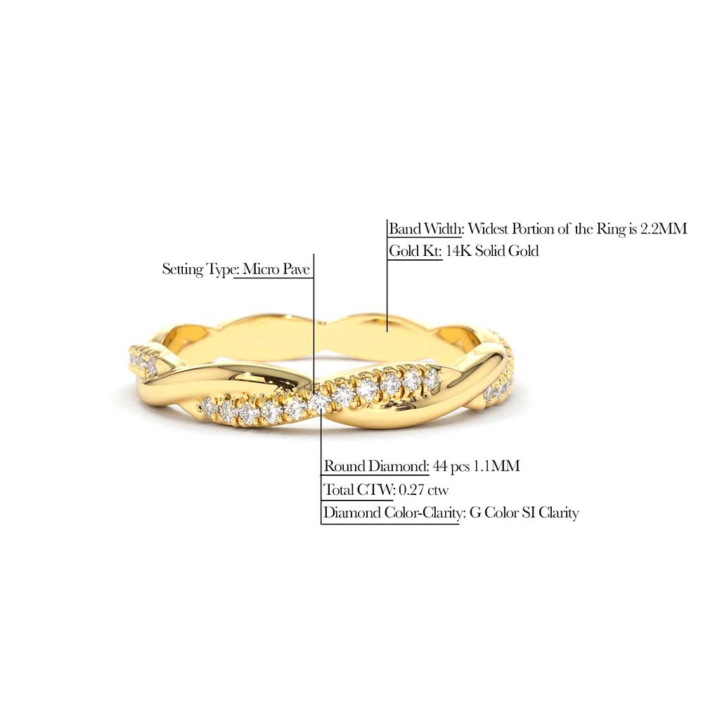 14K Gold Weaving Braid Eternity Diamond Ring - view 4