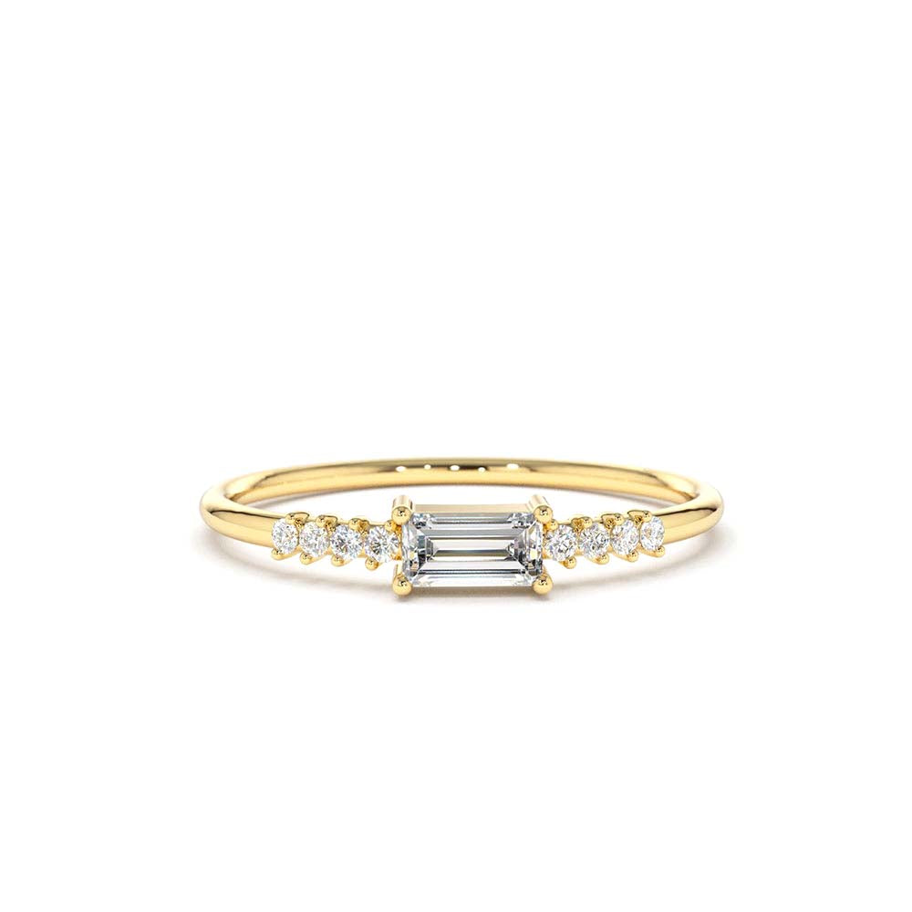 14K Gold Baguette & Round Diamond Engagement Ring by Orlina Fine