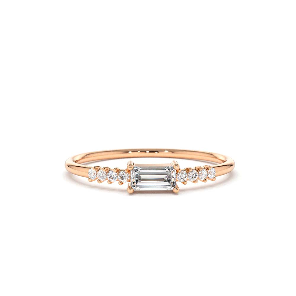 14K Gold Baguette & Round Diamond Engagement Ring - view 2
