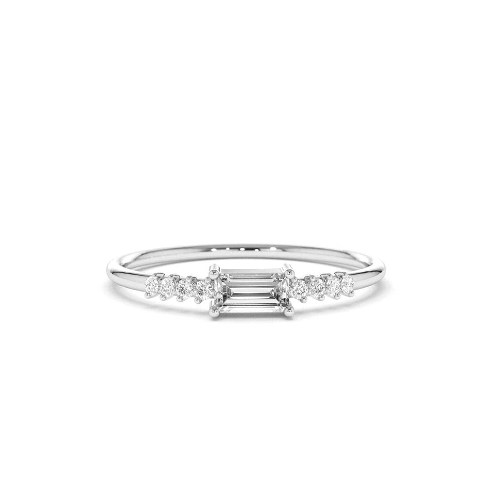 14K Gold Baguette & Round Diamond Engagement Ring - view 3