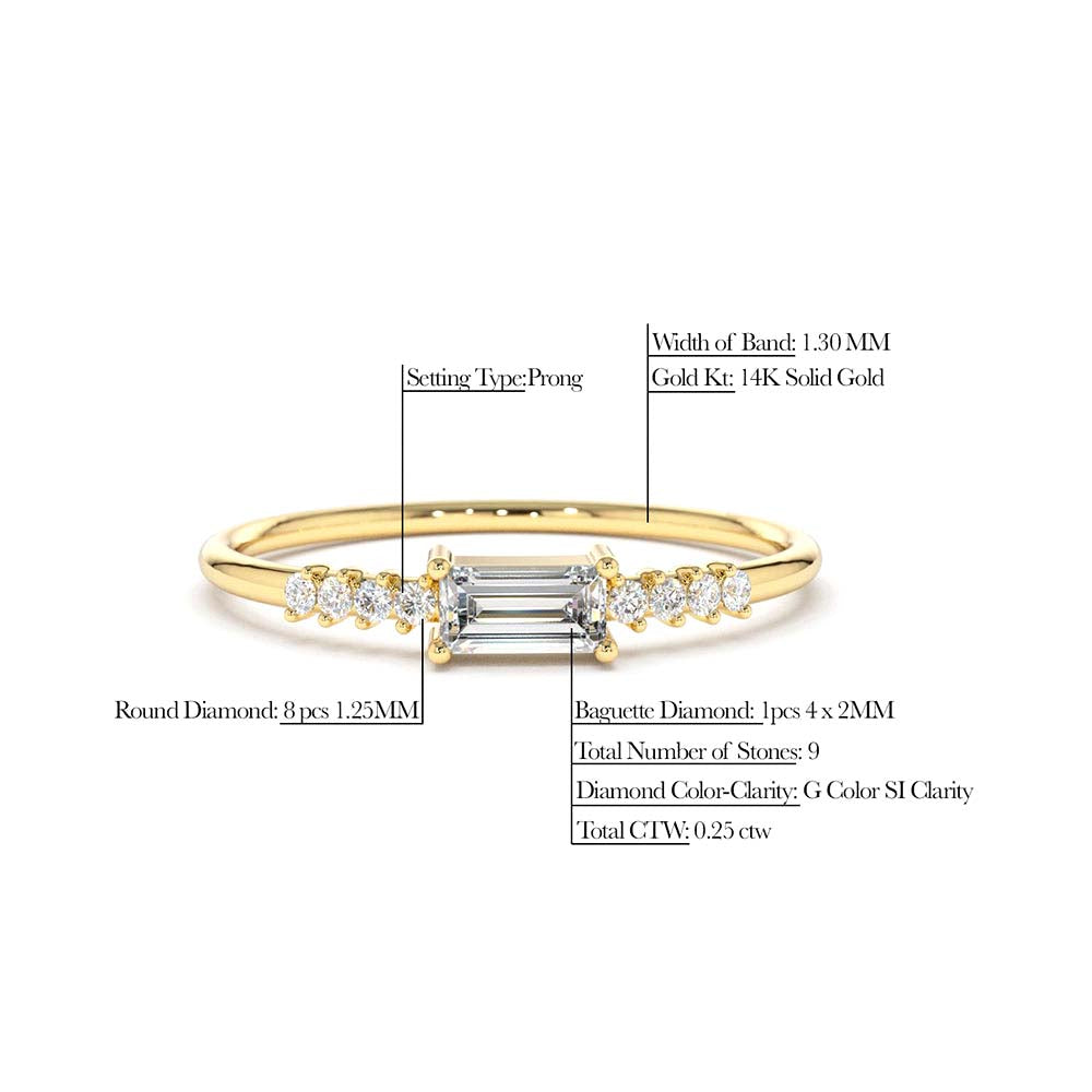 14K Gold Baguette & Round Diamond Engagement Ring - view 4