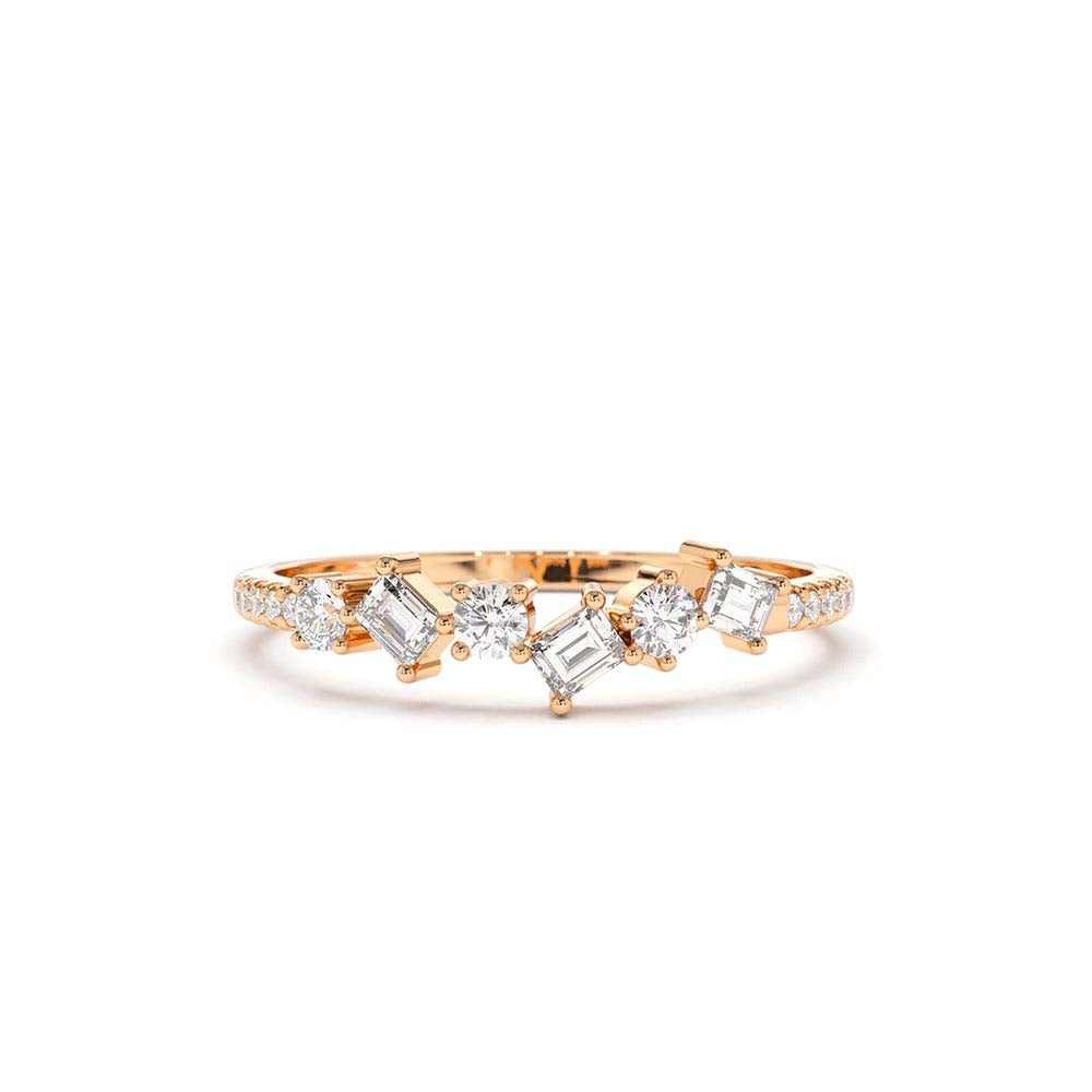 14K Gold Asymmetrical Baguette and Round Diamond Wedding Ring - view 2