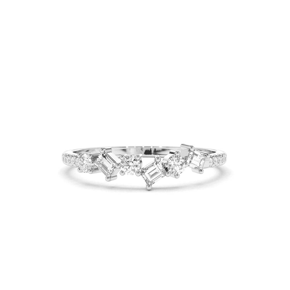 14K Gold Asymmetrical Baguette and Round Diamond Wedding Ring - view 3