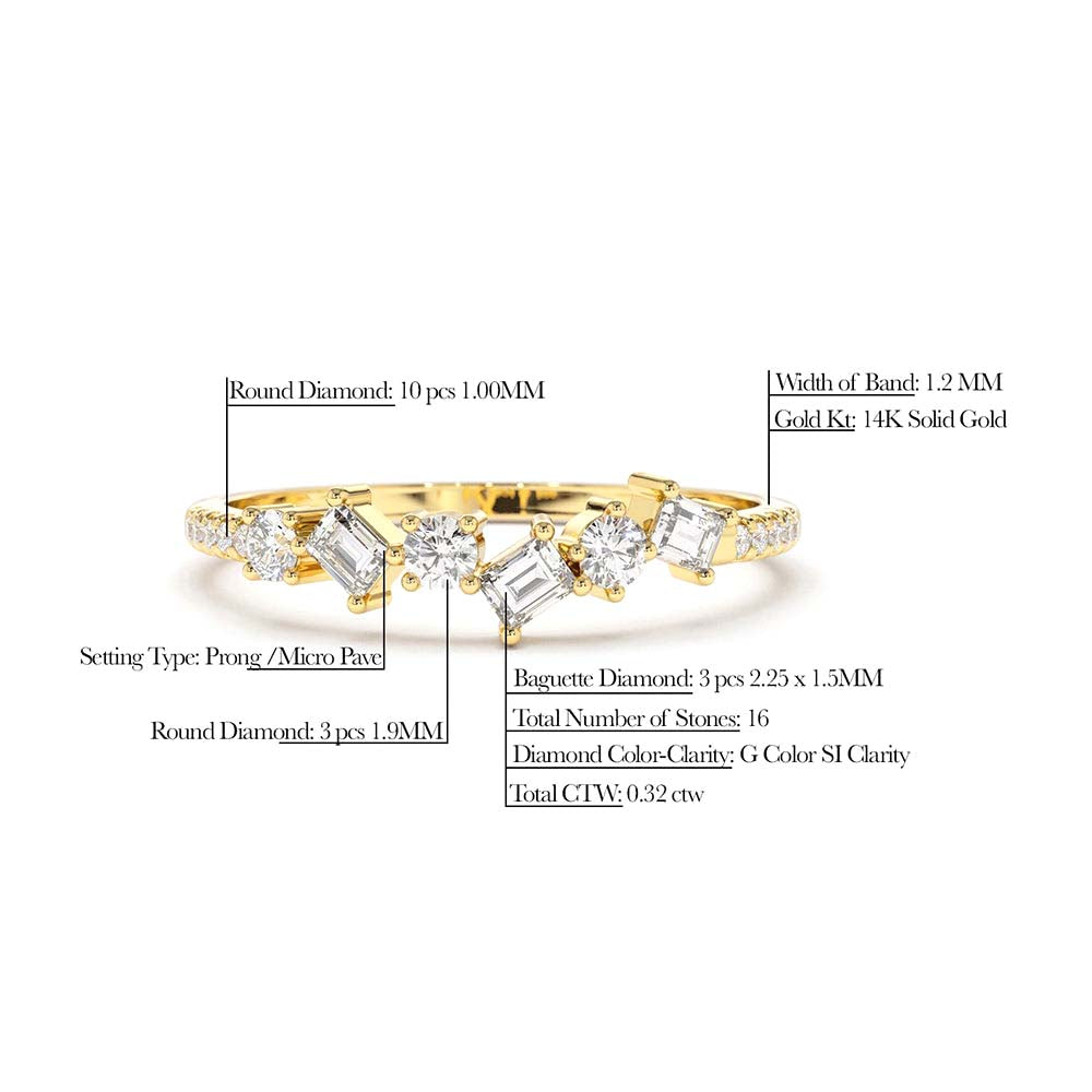 14K Gold Asymmetrical Baguette and Round Diamond Wedding Ring - view 4