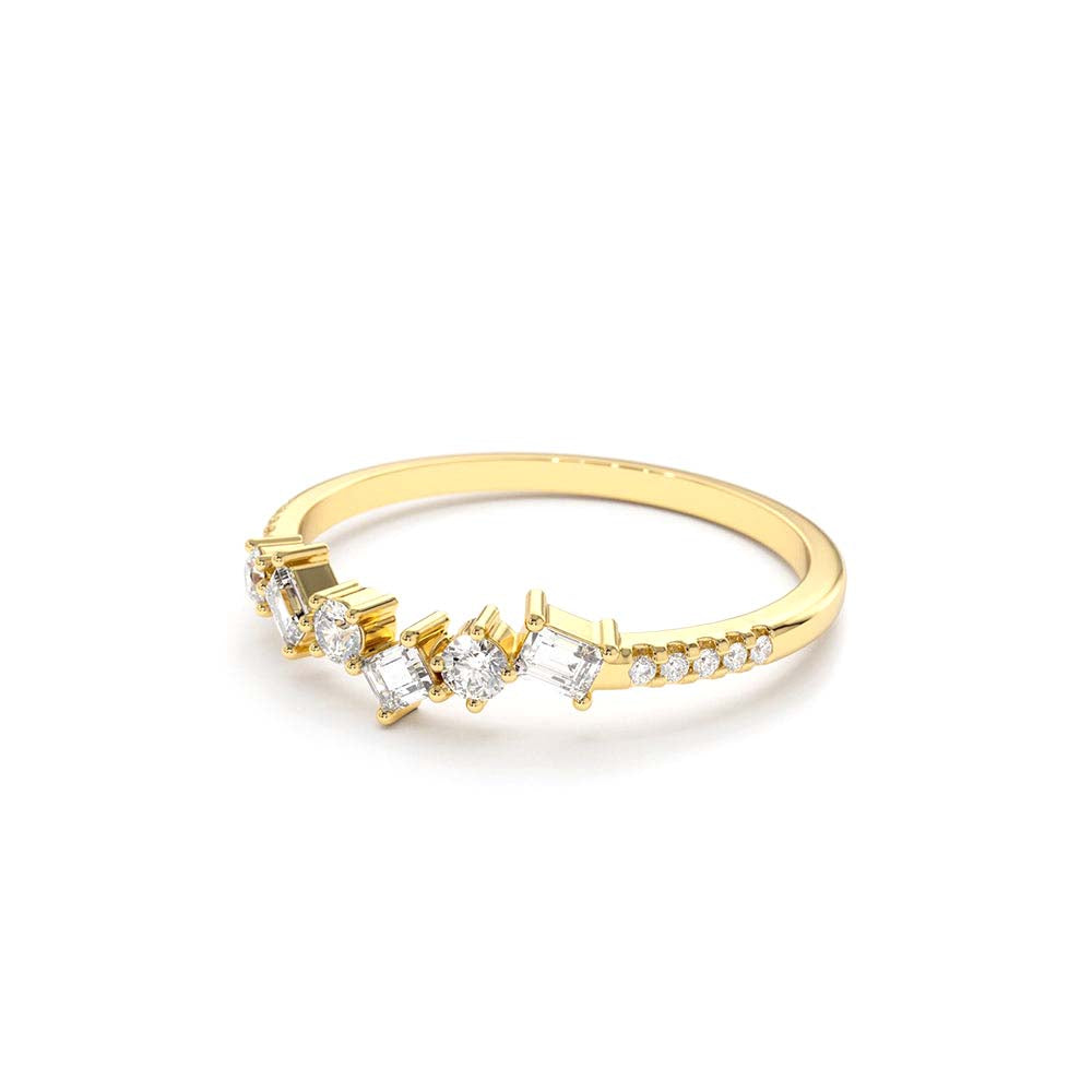 14K Gold Asymmetrical Baguette and Round Diamond Wedding Ring - view 5