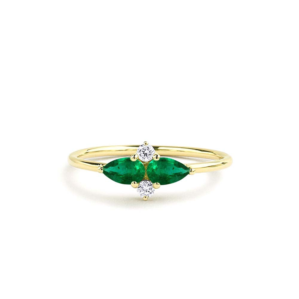 14K Gold Pear Shape Emerald and Diamond Cluster Ring by Orlina Fine